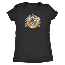 Load image into Gallery viewer, a women's black triblend shirt with the original German Shepherd design on the front in full color