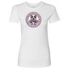 a white shirt with the OMG You're Home! Boston Terrier dog Mom design on the front in pink letters