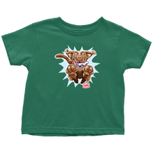 Load image into Gallery viewer,  a green OMG You're Home t-shirt featuring the original Chocolate Labrador Retriever dog design on the front