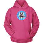 front view of a pink hoodie featuring the OMG Boston Terrier dog mom design in full color