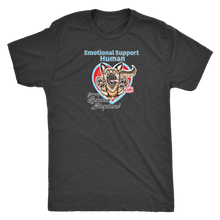 Load image into Gallery viewer, A men's vintage black triblend shirt by Next Level featuring the original German Shepherd dog artwork by OMG You're HOME! This design has the text "Emotional Support Human" above the German Shepherd.
