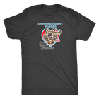 A men's vintage black triblend shirt by Next Level featuring the original German Shepherd dog artwork by OMG You're HOME! This design has the text "Emotional Support Human" above the German Shepherd.