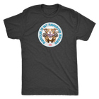 front view of a mens dark grey Triblend t-shirt by Next Level featuring the original Red Nose Pitbull artwork by OMG You're Home! Part of the "Rescue is my favorite breed" collection.