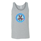 a grey tank top with the OMG You're Home! Boston Terrier dog Mom design on the front