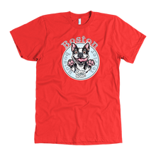 Load image into Gallery viewer, Red American Apparel dog lovers t-shirt featuring the Boston Terrier dog design by OMG You're Home
