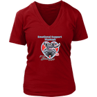 a womens red v-neck by District featuring the OMG You're Home! Black Labrador Retriever dog design on the front.