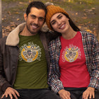 happy man and woman wearing matching German Shepherd dog t-shirts