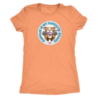 front view of a women's coral triblend shirt featuring original Red Nose Pitbull rescue artwork by OMG You're HOME!