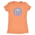 A soft a slim fitting Womens orange V-Neck by Next Level featuring the Blue Nose pitbull mom design on the front in full vibrant color.