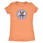 a woman's orange shirt with the Boston Terrier dog Mom design on the front on pink letters
