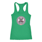 A green Next Level Racerback Tank featuring the OMG You're Home! Boston Terrier design with "Rescue is my favorite breed"