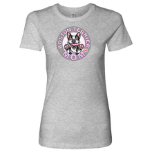 Load image into Gallery viewer, a heather grey shirt with the OMG You're Home! Boston Terrier dog Mom design on the front in pink letters