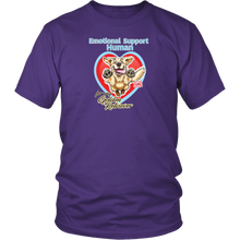 Load image into Gallery viewer, a quality purple men's t-shirt by District featuring the original Golden Retriever artwork by OMG You're Home!