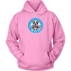 front view of a bright pink hoodie featuring the OMG Boston Terrier dog mom design in full color