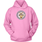 a pink unisex hoodie tee features the original Golden Retriever dog artwork by OMG You're Home!