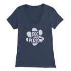 dog person design on a navy blue v-neck t-shirt for women dog lovers