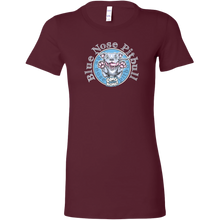 Load image into Gallery viewer, a women's dark red shirt with the Blue Nose pitbull design on the front