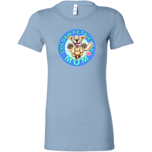 Load image into Gallery viewer, A women's light blue t-shirt featuring the OMG You're Home! Golden Retriever artwork