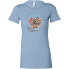 a womens light blue shirt featuring the original German Shepherd dog artwork by OMG You're HOME! The text "Emotional Support Human" appears above the design in light blue letters.