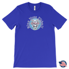 front view of a roayl blue men's tshirt  featuring the OMG blue nose pitbull  design on the front