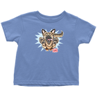 front view of a light blue t-shirt featuring the OMG You're Home German Shepherd dog design