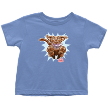 Load image into Gallery viewer,  a blue OMG You're Home t-shirt featuring the original Chocolate Labrador Retriever dog design on the front