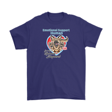 Load image into Gallery viewer, A mens purple t-shirt with the OMG You're HOME! German Shepherd dog design on the front