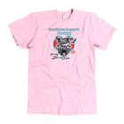 a  pink OMG You're Home t-shirt featuring the Emotional Support Human for my Black Labrador Retriever design on the front in full color