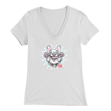 Load image into Gallery viewer, White French Bulldog - Frenchie - Bella Womens V-Neck