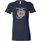 a womens navy blue  shirt featuring the original German Shepherd dog artwork by OMG You're HOME! The text "Emotional Support Human" appears above the design in light blue letters.