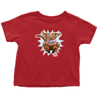 a red OMG You're Home t-shirt featuring the original Chocolate Labrador Retriever dog design on the front