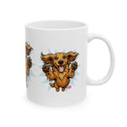 Happy Leaping Longhaired Dachshund Illustration Mug | Ceramic Coffee Cup