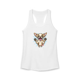 Chihuahua Racing Tank, Dog Lover Graphic Tee, Happy Pet Sleeveless Shirt, Excited Chiwawa Top, Dog Print Workout Singlet