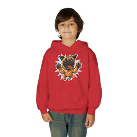 Adorable Pug Youth Hoodie with Fun Design - Perfect for Pet Lovers, Gifts for Kids, Casual Wear, Birthday Present, Dog Lover Apparel