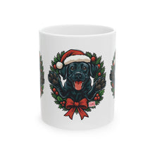 Load image into Gallery viewer, Festive Black Labrador Dog Mug, Christmas Mug, Holiday Gift, Pet Lover's Mug, Cute Black Lab Mug, Seasonal Coffee Mug