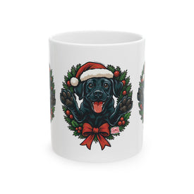 Festive Black Labrador Dog Mug, Christmas Mug, Holiday Gift, Pet Lover's Mug, Cute Black Lab Mug, Seasonal Coffee Mug