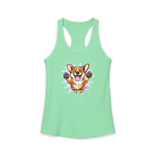 Load image into Gallery viewer, Cute Leaping Corgi Racerback Tank | Playful Happy Corgi Design
