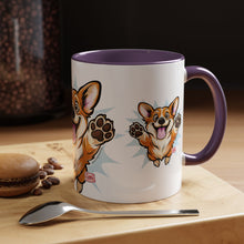 Load image into Gallery viewer, Excited Leaping Corgi  Accent Coffee Mug - Cute Dog Lover Gift (11oz)