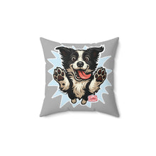 Load image into Gallery viewer, Playful Border Collie Dog Square Pillow, Dog Lover Decor, Home Cushion, Pet Theme Gift, Fun Animal Accent, Cute Puppy Pillow