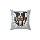 Playful Border Collie Dog Square Pillow, Dog Lover Decor, Home Cushion, Pet Theme Gift, Fun Animal Accent, Cute Puppy Pillow