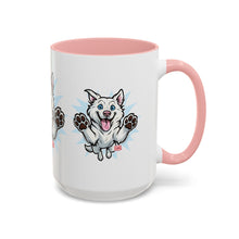 Load image into Gallery viewer, Happy White Husky Accent Coffee Mug | Cute Jumping Dog Paw Print Design (11/15 oz)