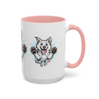 Happy White Husky Accent Coffee Mug | Cute Jumping Dog Paw Print Design (11/15 oz)