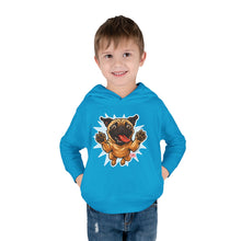 Load image into Gallery viewer, Adorable Toddler Fleece Hoodie with Playful Pug Design, Kids Pullover, Cute Dog Sweater, Pet Lover Gift, Cozy Toddler Apparel