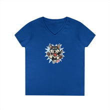 Load image into Gallery viewer, Cute Siberian Husky Dog Illustration Ladies' V-Neck T-Shirt, Pet Lover Gift, Casual Wear, Dog Mom Shirt