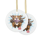 Ceramic Red Nose Pitbull Dog Ornaments - 2-Sided Print (Set of 1, 3, 5, or 10)