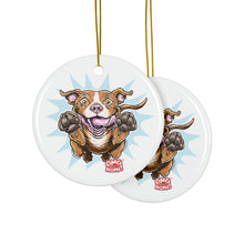 Load image into Gallery viewer, Ceramic Red Nose Pitbull Dog Ornaments - 2-Sided Print (Set of 1, 3, 5, or 10)