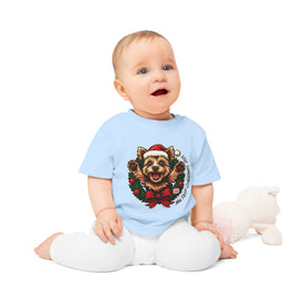 Adorable Christmas Baby T-Shirt, Festive Infant Tee with Santa Yorkie Design, Perfect for Holiday Photos, Baby Gift, My First Christmas