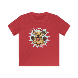 Festive Yellow Lab Dog Lovers Kids Softstyle Tee, Cute Puppy Shirt, Holiday Fun Apparel, Kids Christmas Gift, Pet Lover T-Shirt