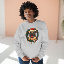 Load image into Gallery viewer, Festive Pug Sweatshirt, Unisex Crewneck, Holiday Gift, Dog Lover Apparel, Christmas Sweater, Cozy Winter Wear