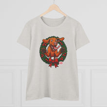 Load image into Gallery viewer, Festive Vizsla Dog Lover's Tee, Cute Animal T-Shirt, Holiday Gift, Casual Wear, Fun Christmas Design, Wreath Print Top